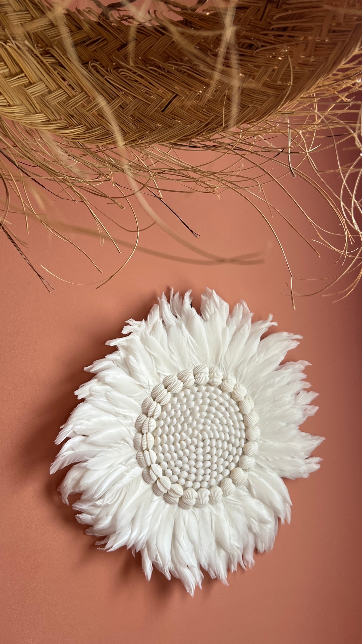 Décoration murale plume et coquillages