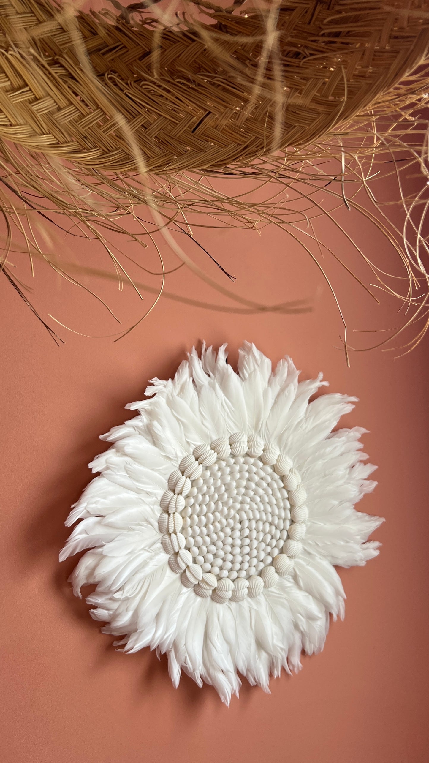Décoration murale plume et coquillages